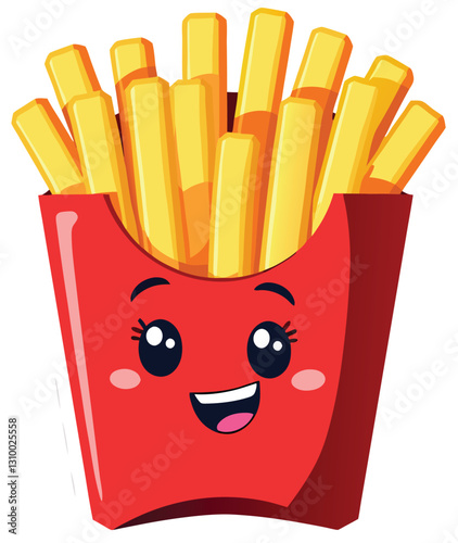 French fries with expressive eyes and a wide, happy smile