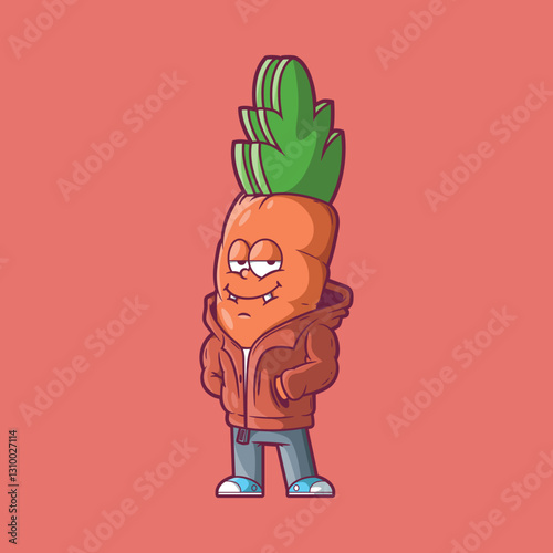 Carrot Punk Rock Character in a cool pose vector illustration. Food, music design concept.