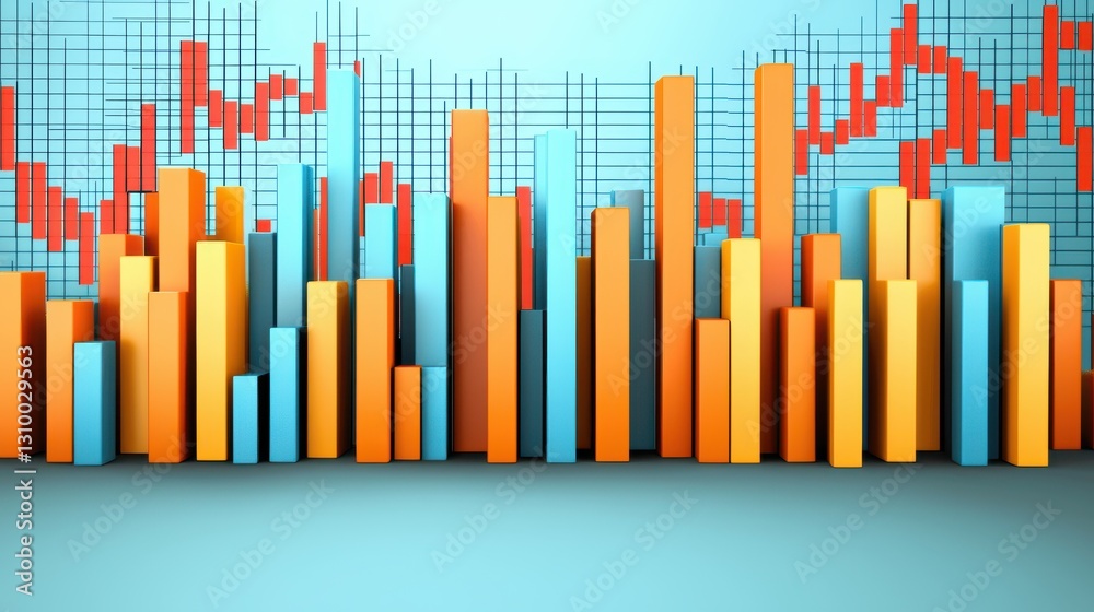 Abstract 3D Bar Graph Visualization with Orange, Blue and Gray Bars Abstract 3D Bar Graph Visualization with Orange, Blue and Gray Bars