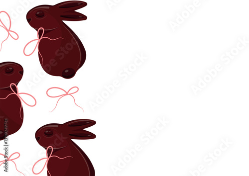 poster with chocolate Easter bunnies with pink ribbons arranged randomly, for Easter decorations