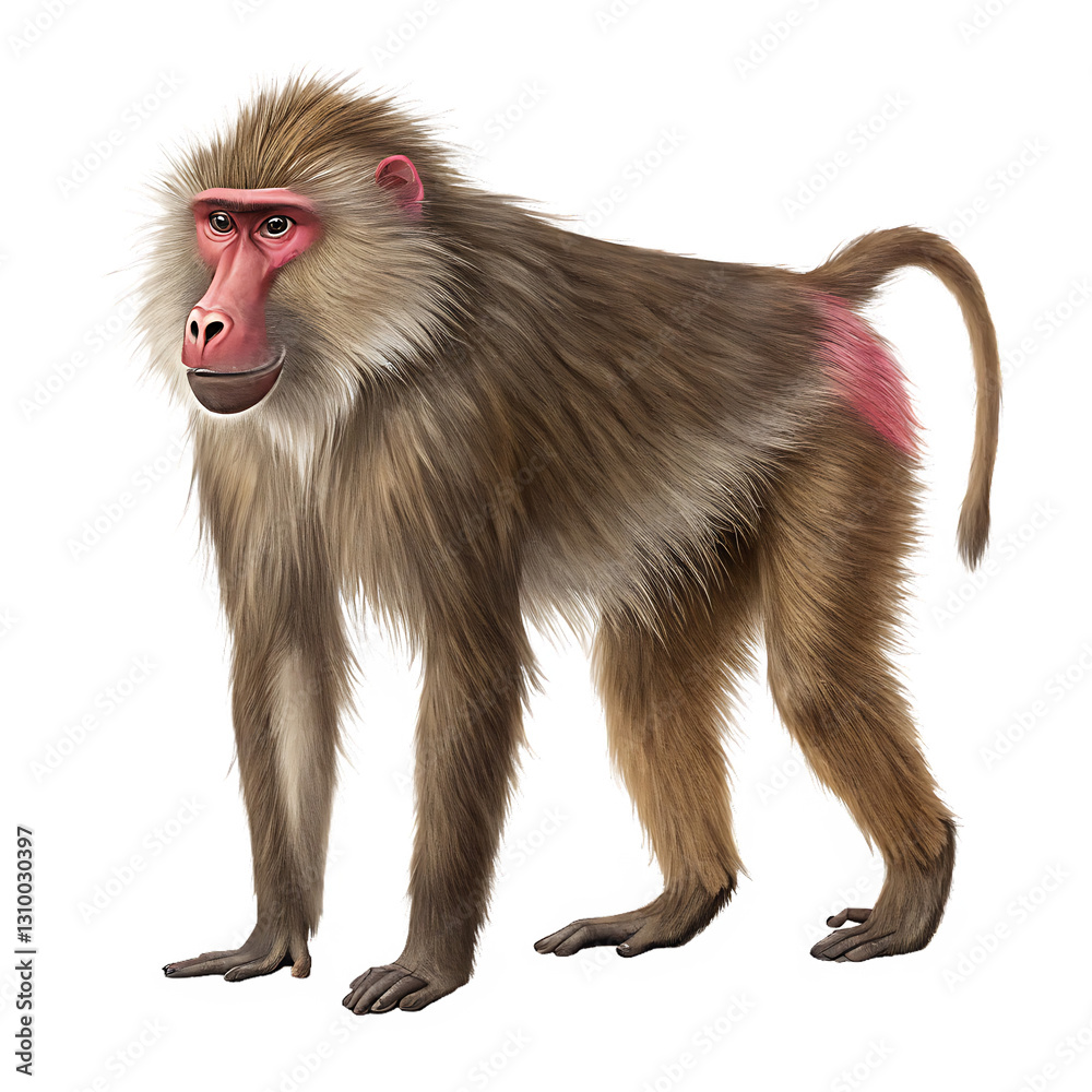 Fototapeta premium A Detailed Portrait of a Baboon Against a Black Background