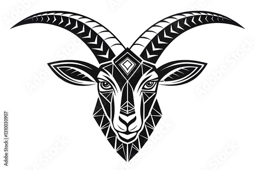 Tribal Minimalist Black and White Mountain Goat Head Logo