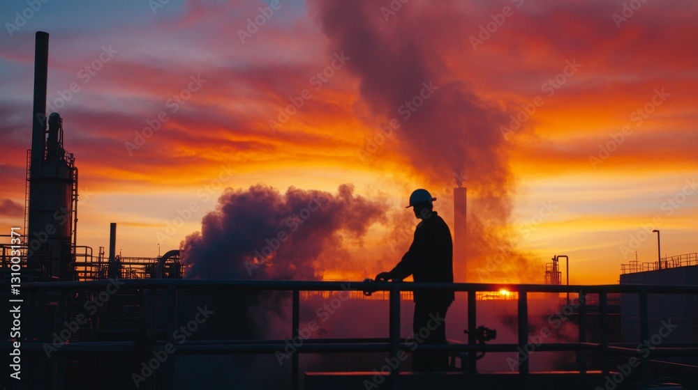 Fototapeta premium Technician adjusting equipment laboratory silhouette image atmospheric setting low light technology concept