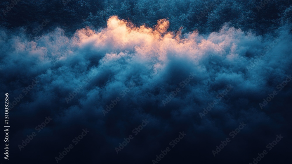 Dramatic sunset cloudscape, aerial view, dark sky, design texture