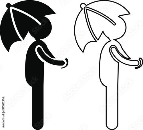 business man wit umbrella icon in flat and line set. isolated on transparent background.