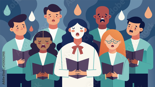 The choirs rendition of a classic gospel song bringing tears to the eyes of the listeners and stirring their hearts.. Vector illustration