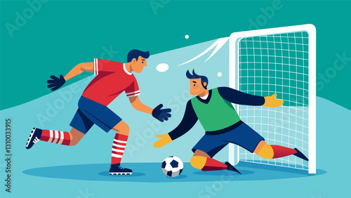 A fearless defender fearlessly blocks an opponents shot with their body preventing a potential gametying goal and securing the win for their team.. Vector illustration