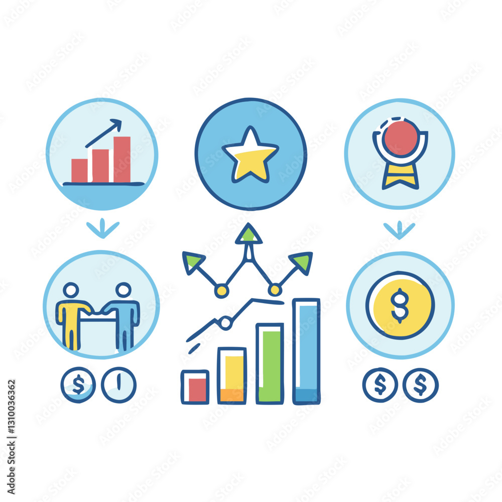 Different famous Business Growth Icon. Different famous Business Growth Icon.