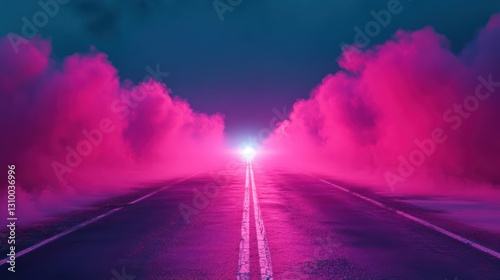 Neon Road Through Pink Clouds