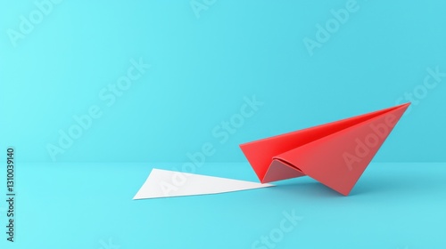 Free Download Red Origami Boat Sailing on Light Blue Background - GFXLoad