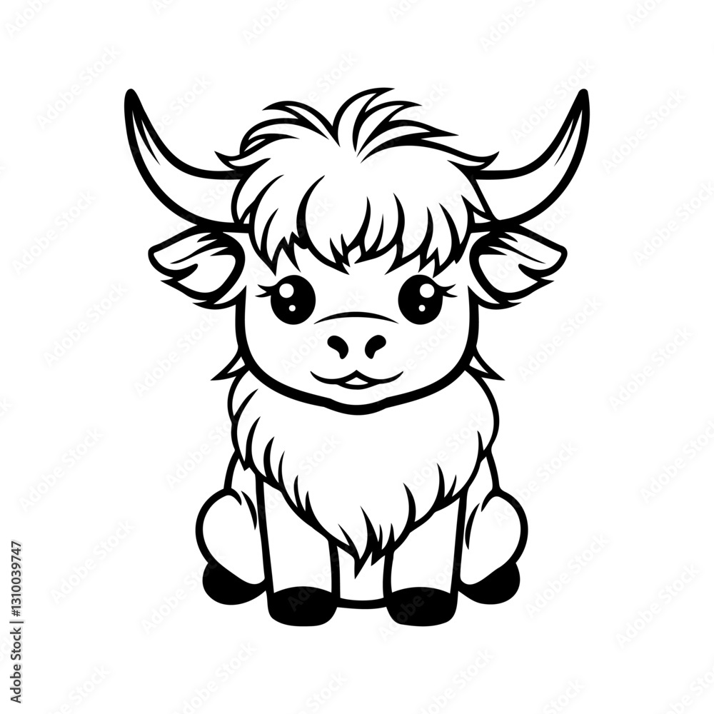 Obraz premium Highland baby cow head. Farm Animal. Vector illustration.