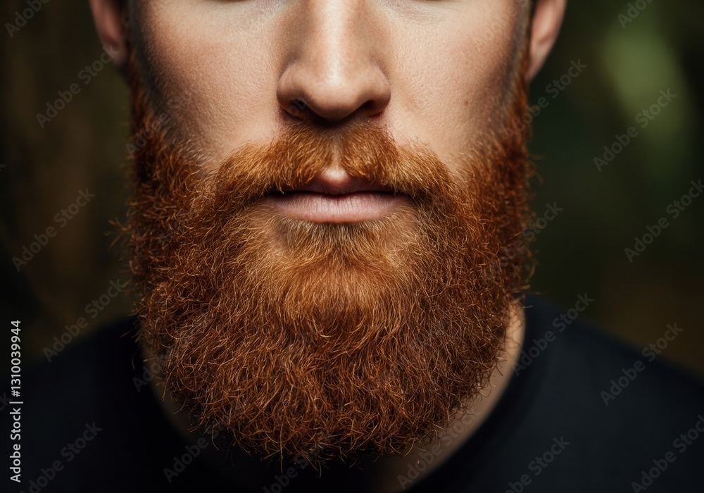 Obraz premium Close-up of a man with a vibrant red beard and intense gaze