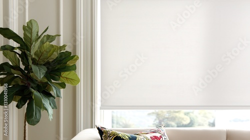 White Textured Window Shade in Bright Room Interior