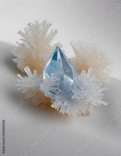 a single crystal with a unique snow-like formation on it. photo