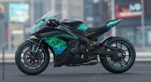 Futuristic Motorcycle with Adaptive Camouflage Paint photo