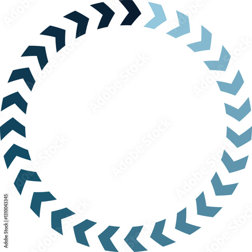 Abstract circular design featuring a gradient of blue arrows. Perfect for website banners, presentations, or as a loading indicator.  Clean, modern style.