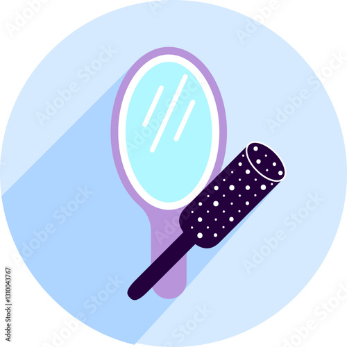 Stylish flatlay illustration of a hand mirror and hairbrush. Perfect for beauty blogs, websites, or app design needing a touch of minimalist elegance.