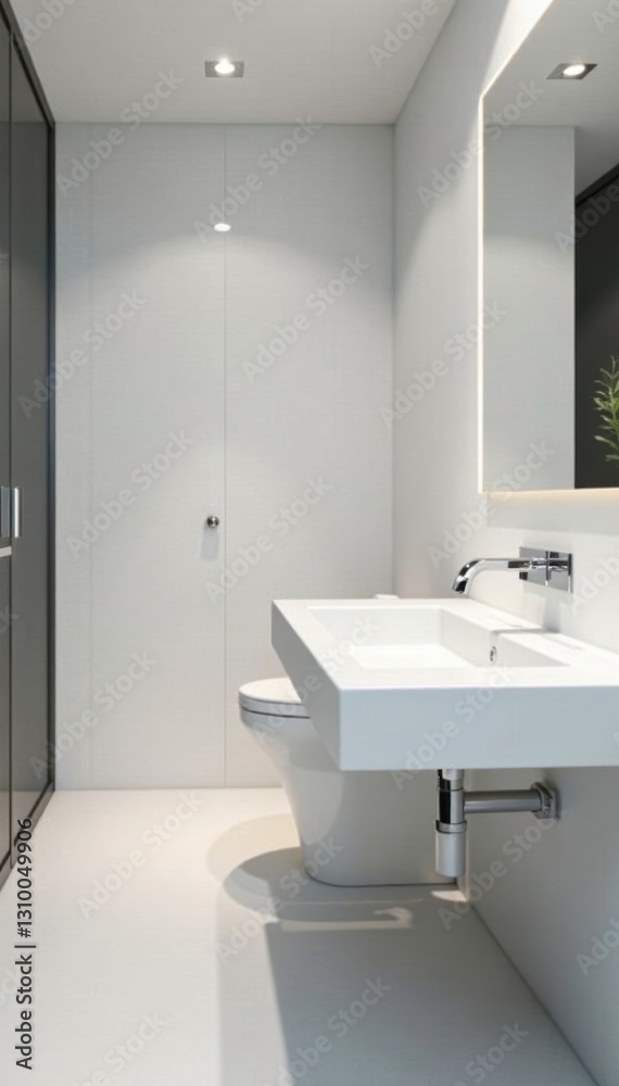 Sleek chrome fixtures, minimalist design, spotless surfaces, sink, design, cubicle Sleek chrome fixtures, minimalist design, spotless surfaces, sink, design, cubicle