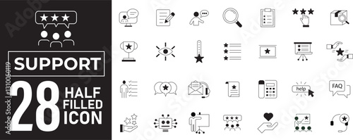 Customer Support & Service Icon Set in Line Style. A collection of feedback and assistance linear icons, including chat, reviews, ratings, and more.