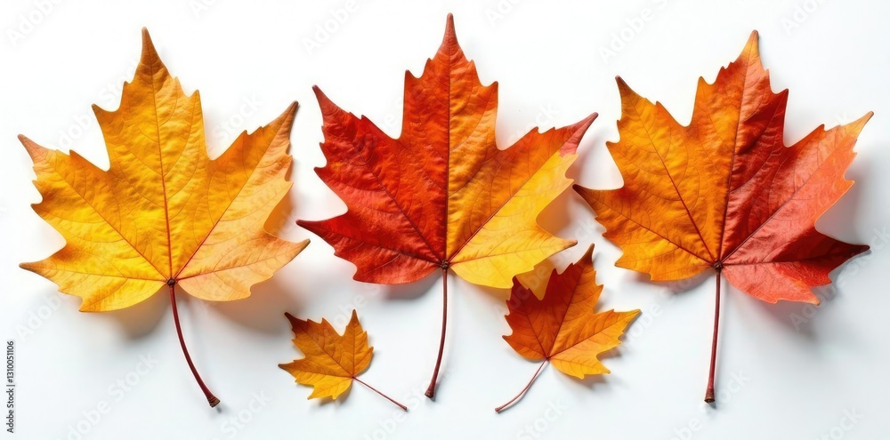 Dried leaves of autumnal trees on a bright white canvas, rustic, woodland, autumn leaves