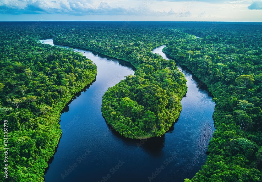 Serene Aerial View of Tropical Rainforest with Lush Greenery and Meandering River in a Remote Wilderness Landscape Serene Aerial View of Tropical Rainforest with Lush Greenery and Meandering River in a Remote Wilderness Landscape