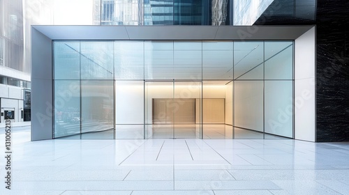 An empty modern retail space featuring a sleek glass storefront. 
