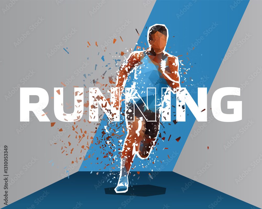 Fototapeta premium Running man graphic design, low polygonal african american runner. Sports web banner, healthy lifestyle