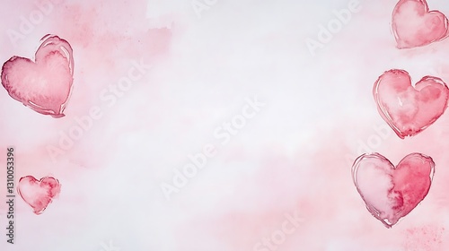 Watercolor hearts floating on a dreamy painted pink background