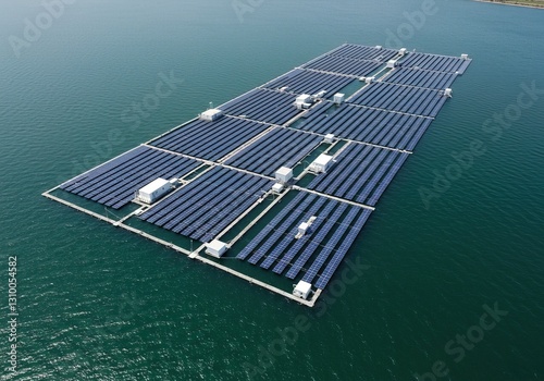 Floating Offshore Solar Farm Clean Energy, Panels, Water, Sustainable Power