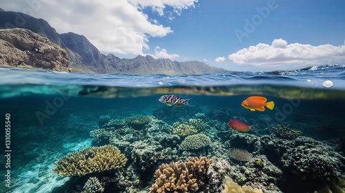Fototapeta Naklejka Na Ścianę i Meble -  coral blue water background, underwater life, underwater scenery, blue water background