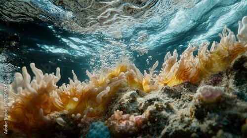 Fototapeta Naklejka Na Ścianę i Meble -  coral blue water background, underwater life, underwater scenery, blue water background