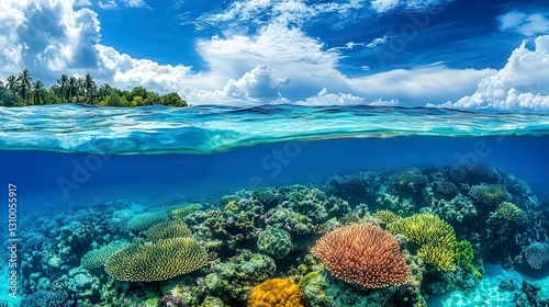 Fototapeta Naklejka Na Ścianę i Meble -  coral blue water background, underwater life, underwater scenery, blue water background