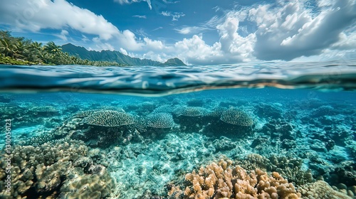 Fototapeta Naklejka Na Ścianę i Meble -  coral blue water background, underwater life, underwater scenery, blue water background