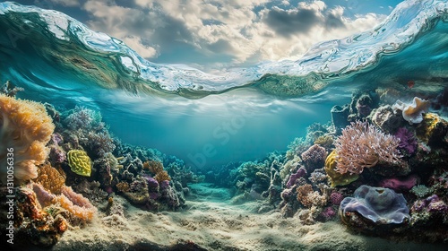 Fototapeta Naklejka Na Ścianę i Meble -  coral blue water background, underwater life, underwater scenery, blue water background