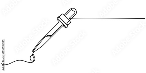 continuous one single line drawing icon of bottles with liquid ,Eye Drops one line drawing, Dropper and bottle with serum or oil, line. Cosmetic product in vial with pipette. Outline simple vector. 