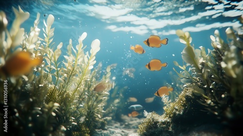 Fototapeta Naklejka Na Ścianę i Meble -  coral blue water background, underwater life, underwater scenery, blue water background