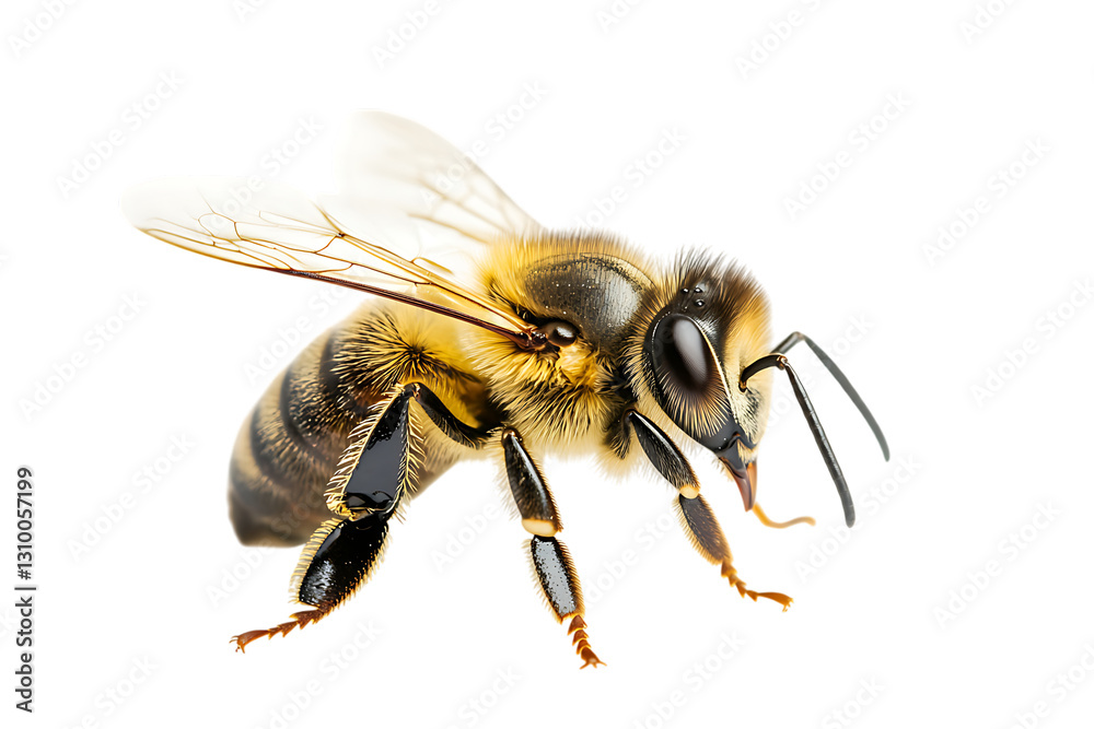 Detailed closeup of a honeybee on high resolution image legs macro wings on transparent background Detailed closeup of a honeybee on high resolution image legs macro wings on transparent background