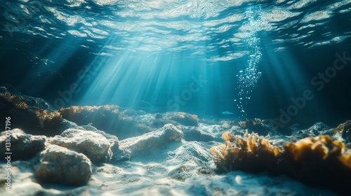 Fototapeta Naklejka Na Ścianę i Meble -  coral blue water background, underwater life, underwater scenery, blue water background