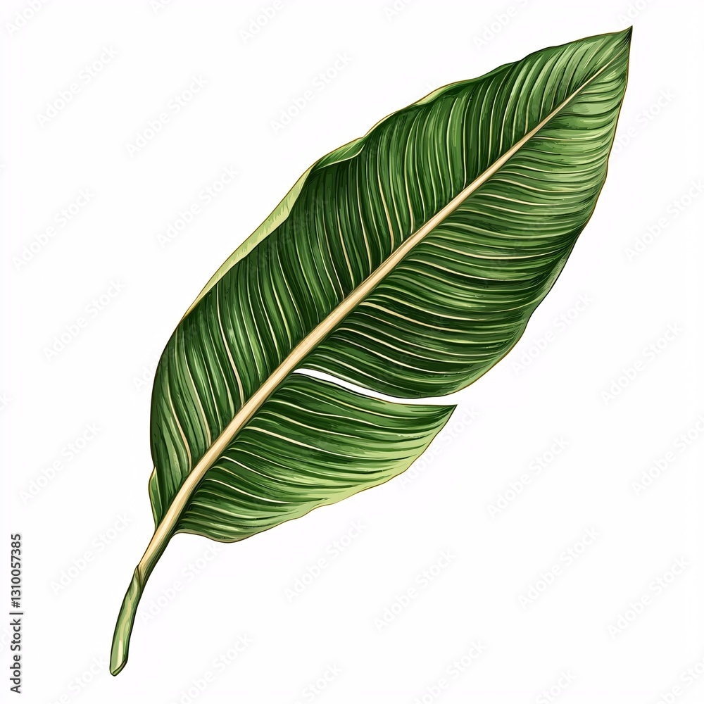 Fototapeta premium Detailed Illustration of a Tropical Green Leaf on a White Background
