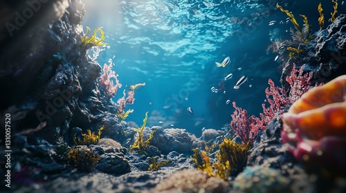 Fototapeta Naklejka Na Ścianę i Meble -  coral blue water background, underwater life, underwater scenery, blue water background