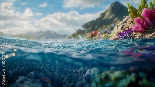 Fototapeta Naklejka Na Ścianę i Meble -  coral blue water background, underwater life, underwater scenery, blue water background