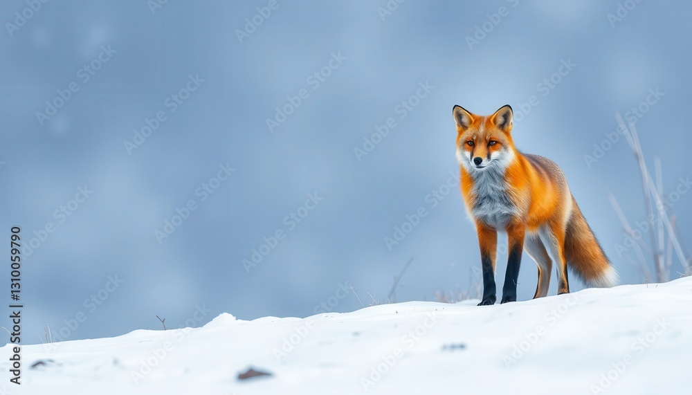 Fototapeta premium Graceful red fox in winter landscape snowy environment wildlife photography serene atmosphere
