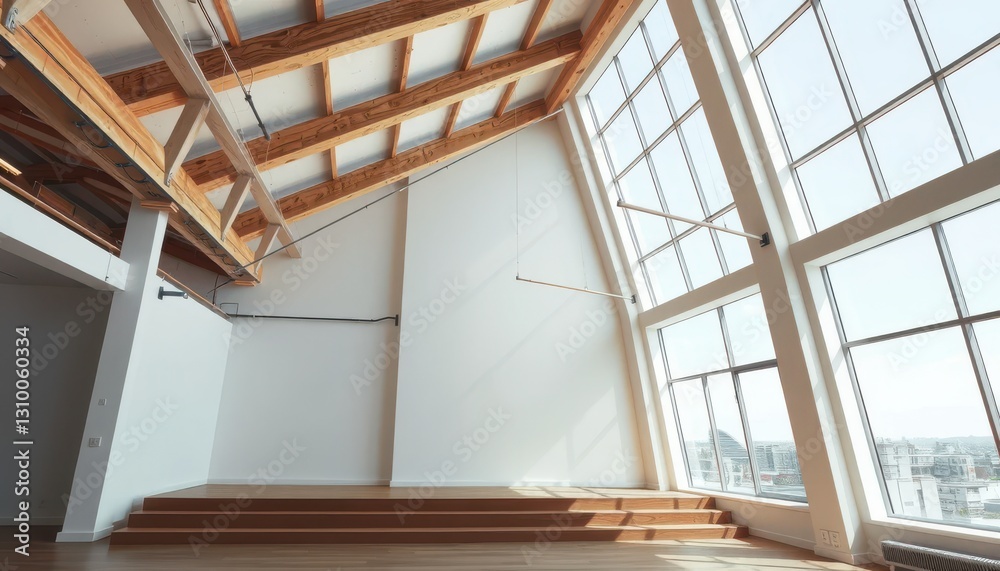 Obraz premium Modern architectural interior design urban loft space professional photography bright environment wide-angle view contemporary concept