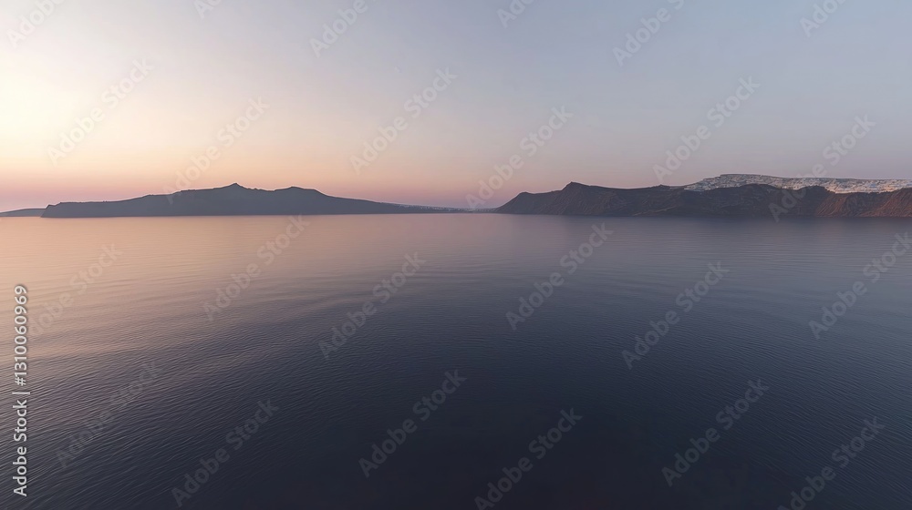 Fototapeta premium Scenic sunrise over Aegean Sea, mountain silhouettes. Possible use travel, tourism, postcard