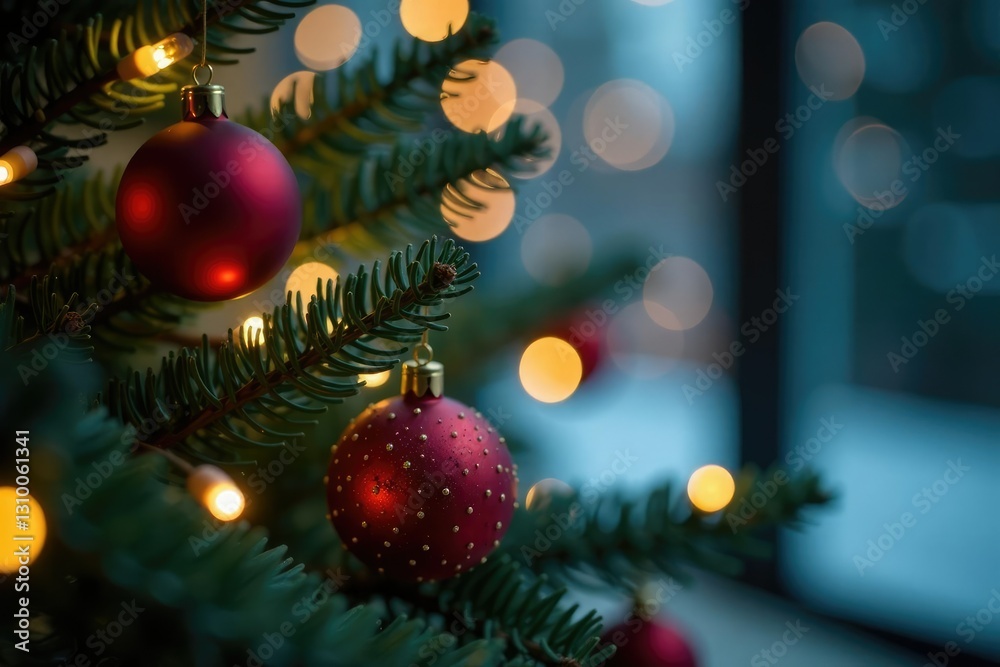 Twinkling lights create a cozy atmosphere on pine, holiday, sparkle Twinkling lights create a cozy atmosphere on pine, holiday, sparkle