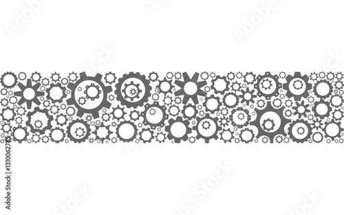 Horizontal belt with smooth edges consisting of different gears of different sizes on a white background