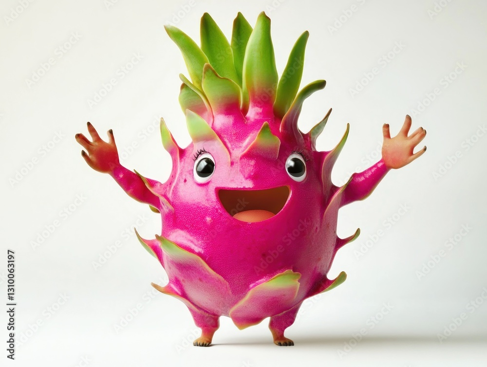 Fototapeta premium Happy dragon fruit character, cartoonish design