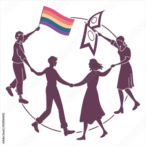 silhouette International Day Against Homophobia, Transphobia and Biphobia on white background