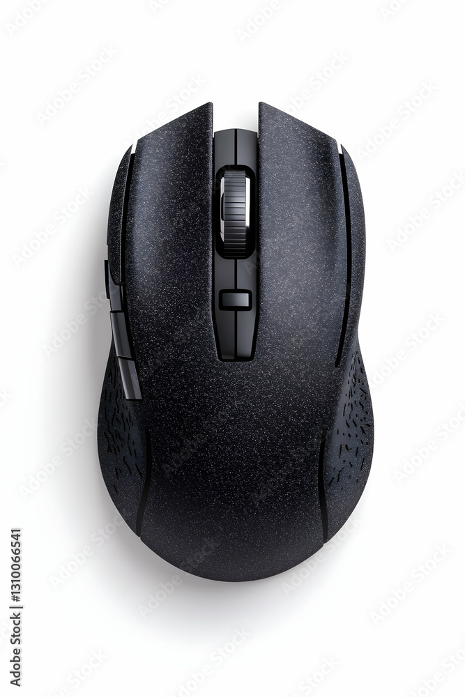 Sleek black wireless computer mouse with textured surface Sleek black wireless computer mouse with textured surface