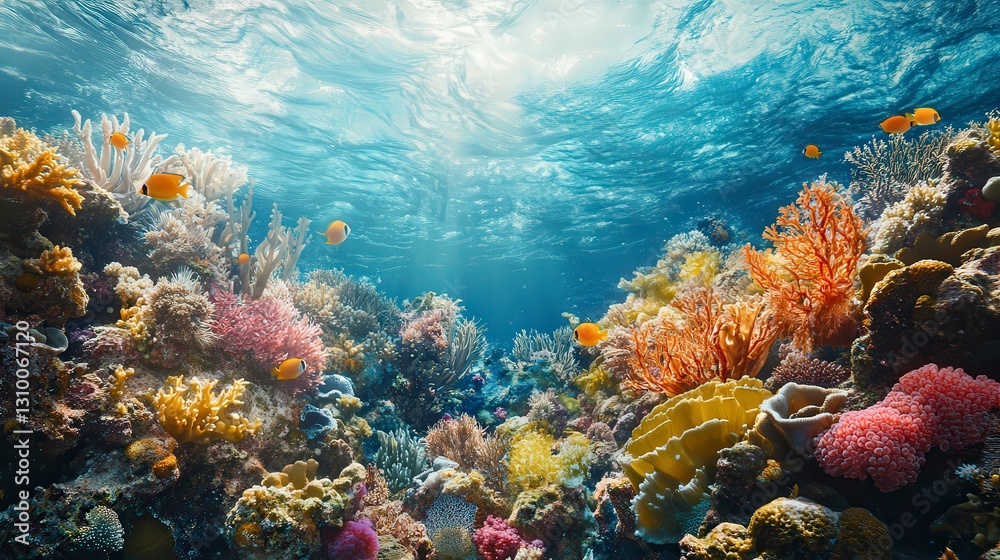 Naklejka premium coral blue water background, underwater life, underwater scenery, blue water background